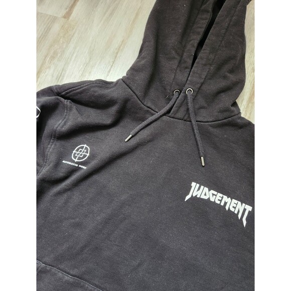 Topman Judgement Graphic Pullover Hoodie Black Fleece Lined Pocket Sz L EUC - Picture 4 of 9